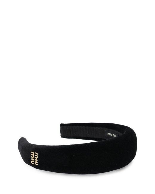 Miu Miu Black Logo-embellished Velvet Headband
