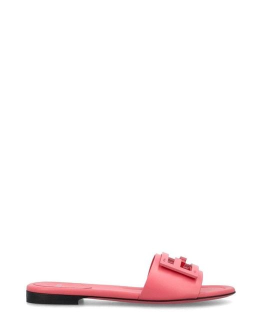 Fendi Pink Logo Leather Slide Sandals