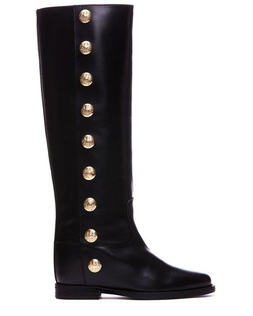 Via Roma 15 Black Engraved-buttons Slip-on Boots