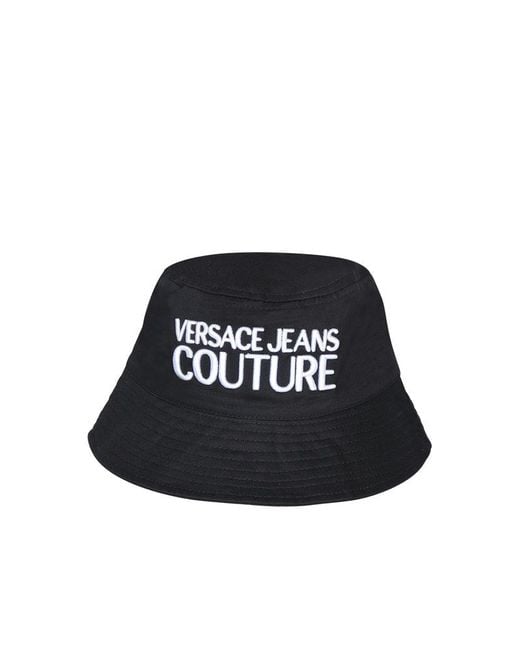 Versace Black Logo Embroidered Bucket Hat for men