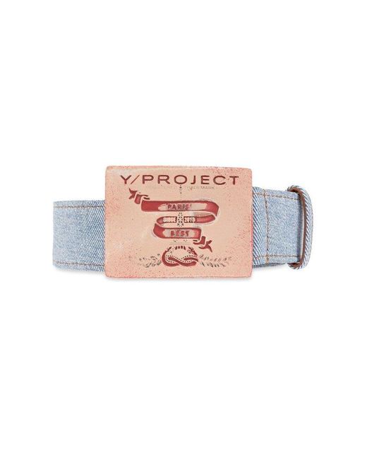 Y. Project Pink Logo Printed Denim Belt for men