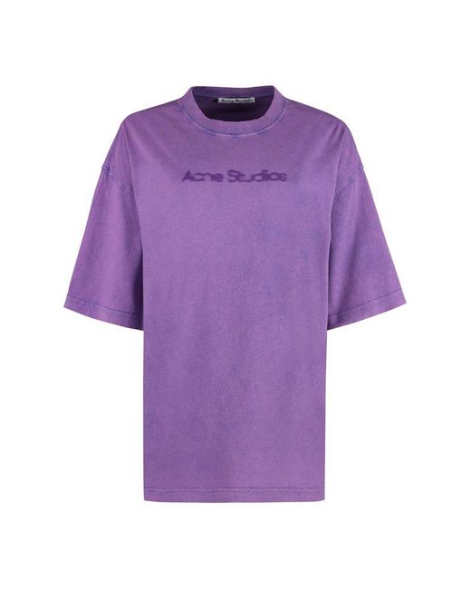 Acne Purple Logo Print T-Shirt