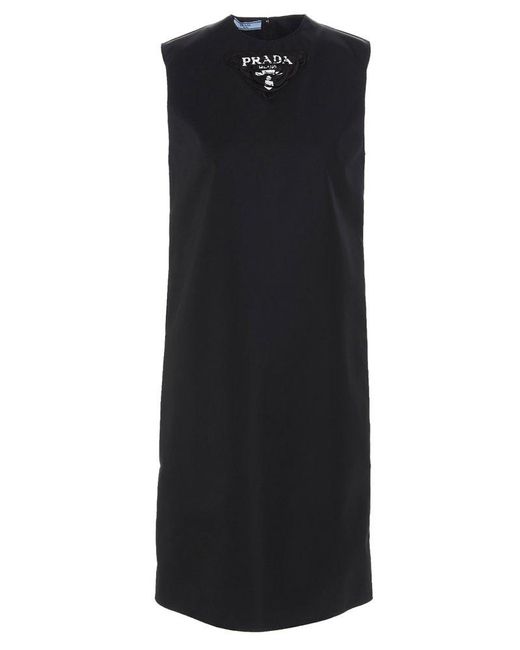 Prada Black Logo Sleeveless Shift Dress