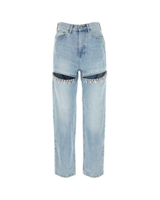 Area Blue Embellished Cut Out Detailed Straight-leg Jeans
