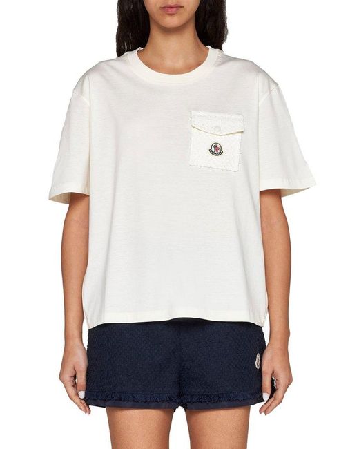 Moncler White Tweed Pocket Crewneck T-shirt
