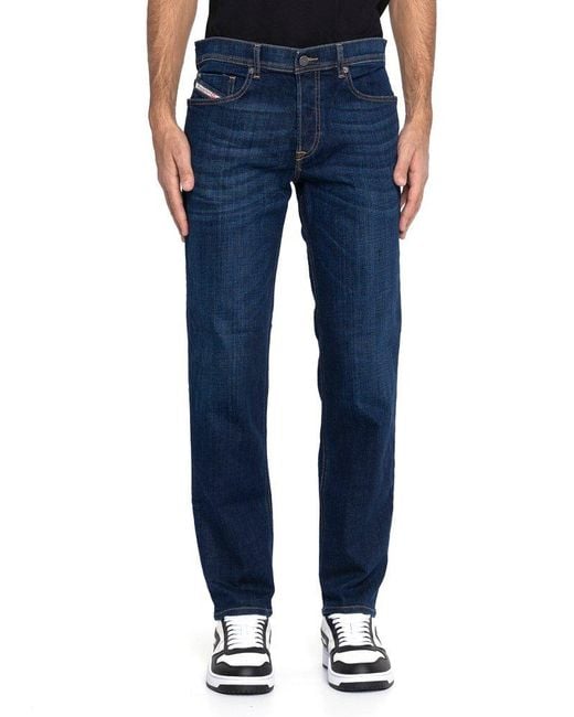 DIESEL Blue Logo Patch Straight-leg Jeans for men