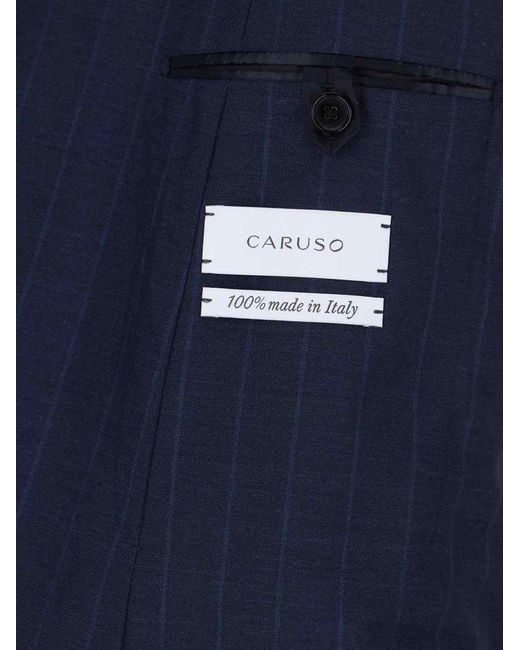 Caruso Blue Double-breasted Pinstripe Suit for men