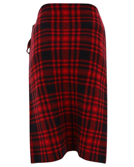 Polo Ralph Lauren Plaid-check Asymmetric Wrap Skirt in Red | Lyst