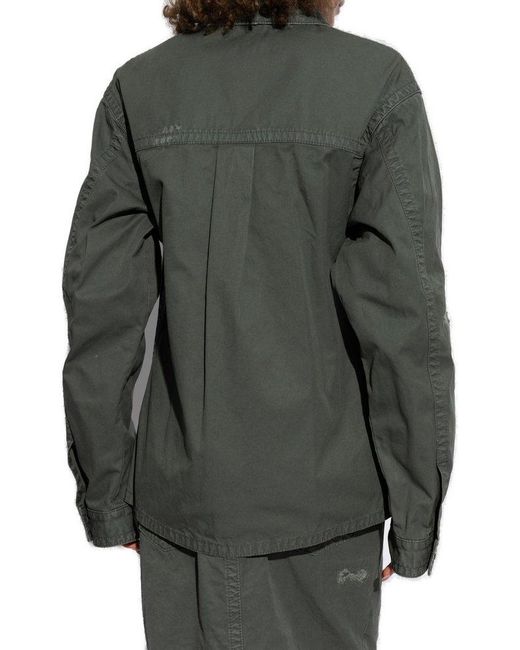 DSquared² Green Button-Up Distressed Belted Overshirt