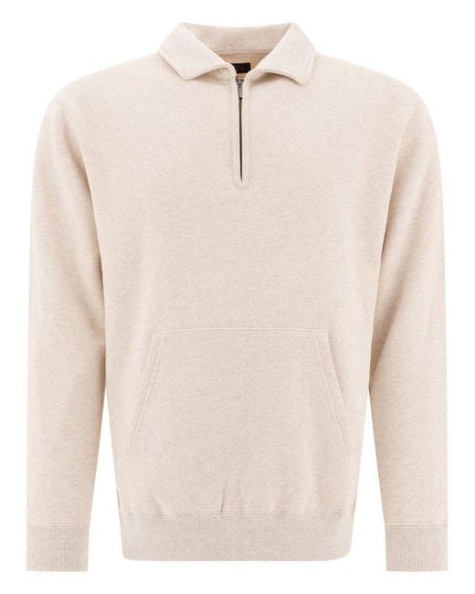 Beams Plus Natural Half-Zip Sweatshirt for men