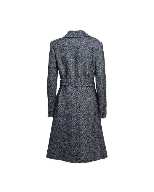 Moschino Gray Black Wool Single-breasted Coat With Herringbone Pattern