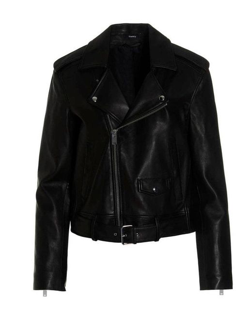 Theory Casual Moto Leather Jacket in Black - Lyst