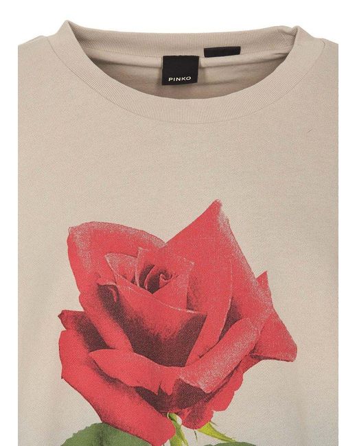 Pinko Gray Rose Printed Faded Sweatshirt