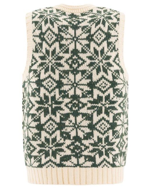 Beams Plus Green Patterned Knit Vest for men
