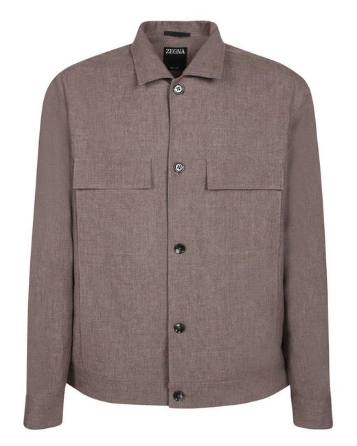 Zegna Brown Long Sleeved Buttoned Overshirt for men