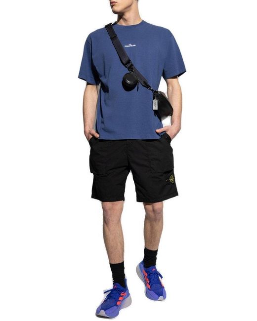Stone Island Black Shorts With Logo Patch for men