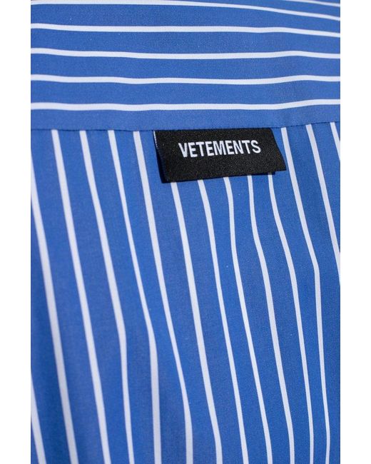 Vetements Blue Stripe Detailed Short Sleeved Shirt for men