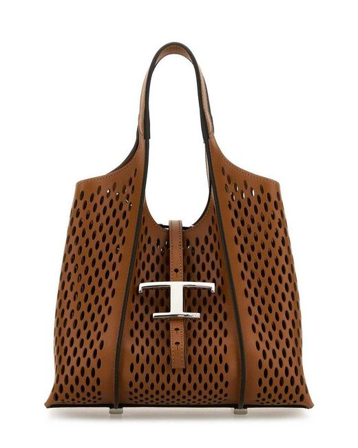 Tod's Brown T Timeless Mini Shopping Bag
