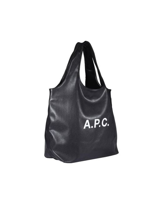 A.P.C. Black Logo Printed Top Handle Bag