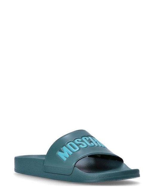 Moschino Green Logo Embossed Slip-on Slides for men