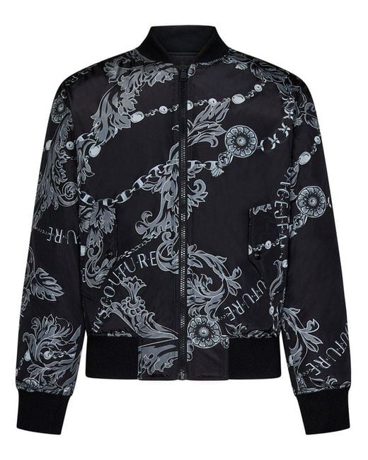 Versace Black Baroque-printed Reversible Bomber Jacket for men