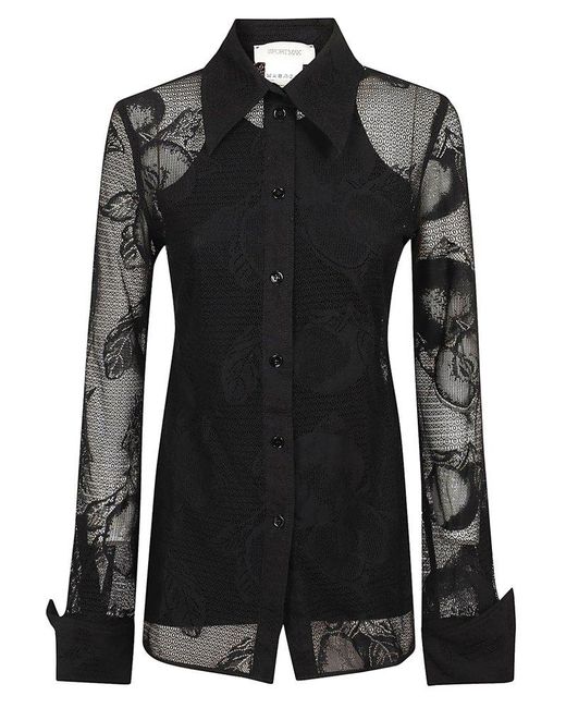 Sportmax Black Lace Detailed Long-sleeved Top