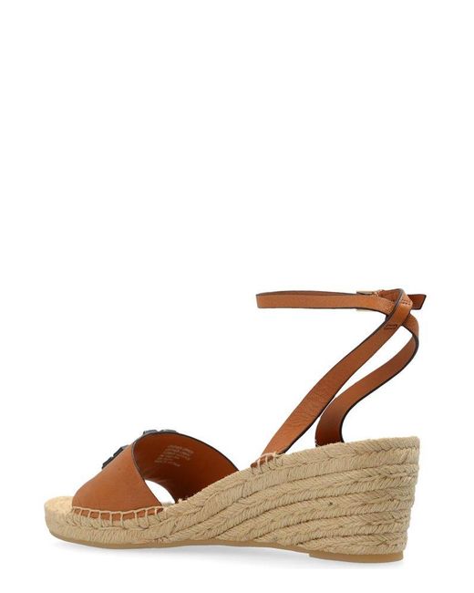 Tory Burch Brown Double-t Wedge Espadrilles
