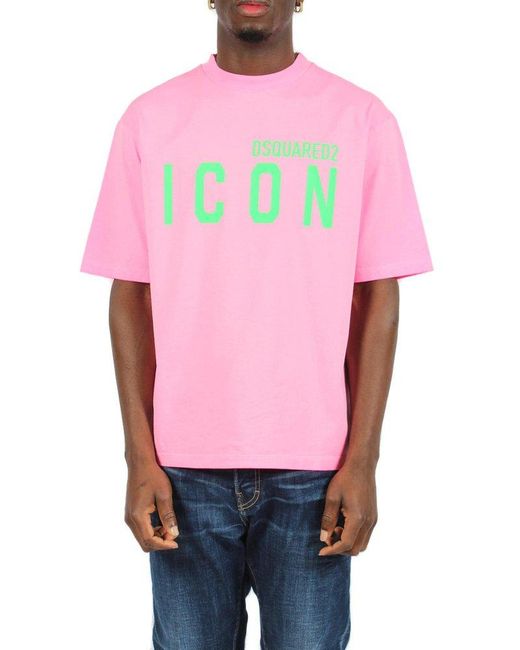 DSquared² Pink Logo Printed Crewneck T-shirt for men