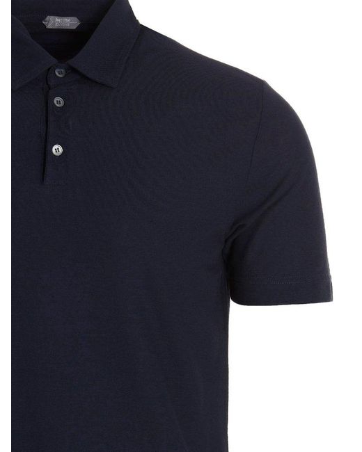 Zanone Blue Short-sleeved Straight-hem Polo Shirt for men