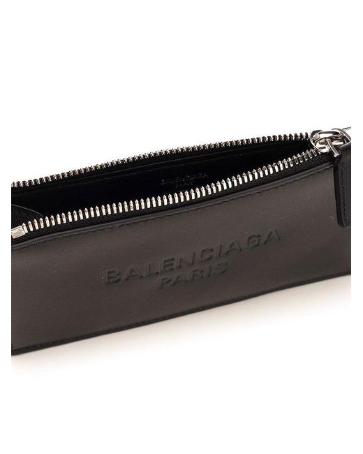 Balenciaga Black Logo Embossed Zipped Card Holder for men