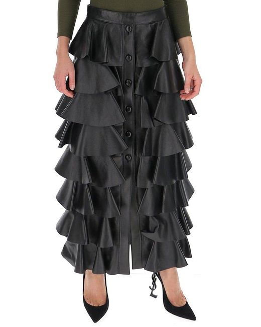 Saint Laurent Black Maxi Tiered Ruffle Skirt
