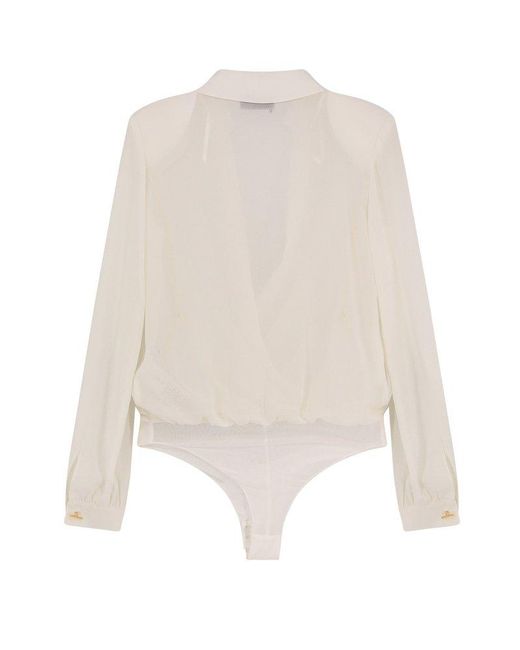 Elisabetta Franchi White Shirt With Shoulder Pads And Body Detail