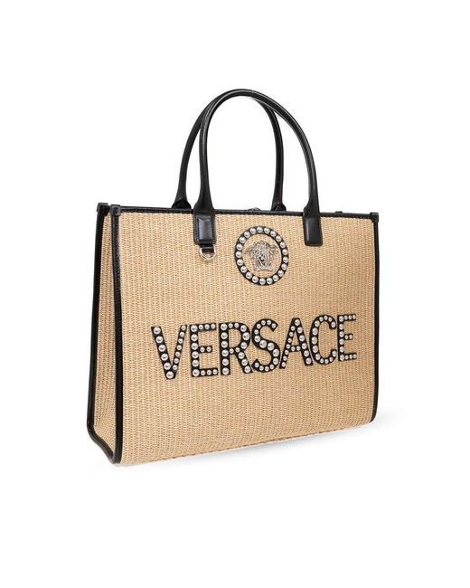 Shop Versace La Vacanza Small Medusa Monogram Jacquard Tote Bag