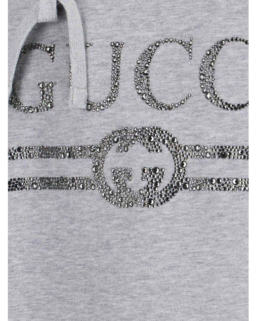 【送料&関税込】Gucci Rhinestone Logo Hoodie Gucci Rhinestone Hoodie in Gray for Men | Lyst