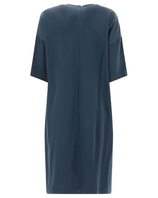 Max Mara Blue "terra" Satin T-shirt Dress