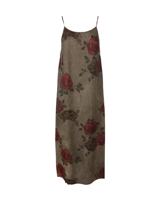 Uma Wang Brown Distressed Effect Floral Printed Dress