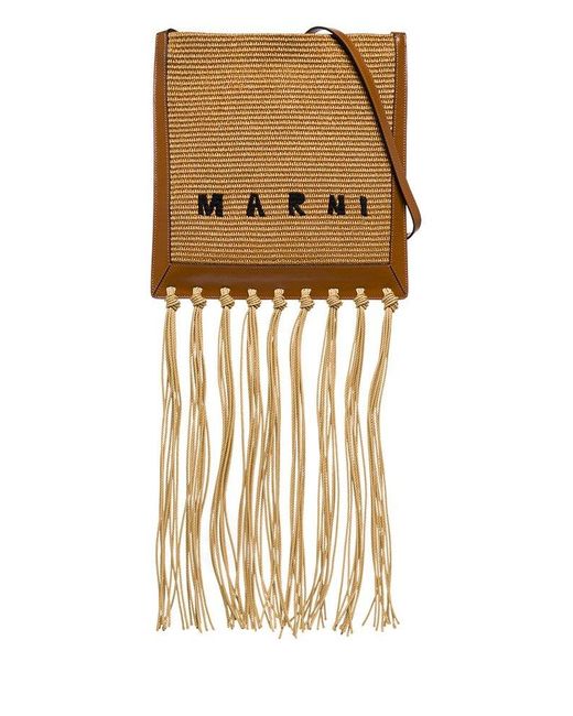 Marni Logo Embroidered Fringed Crossbody Bag in Metallic Lyst