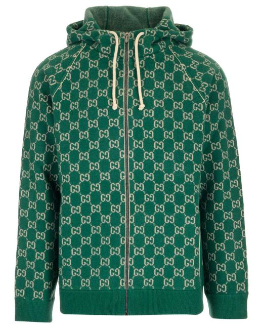 Gucci Double G Zipped Hoodie in Green for Men | Lyst