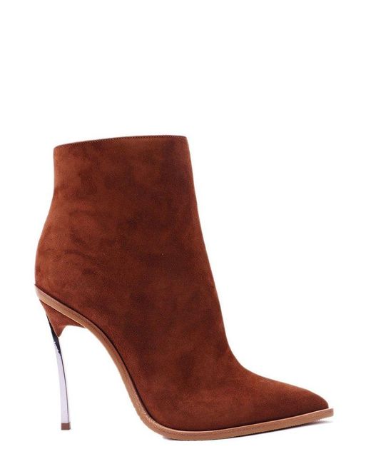 Casadei Brown Pointed-toe Zipped Boots