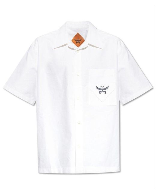 MCM White Logo Embroidered Short-sleeved Shirt for men