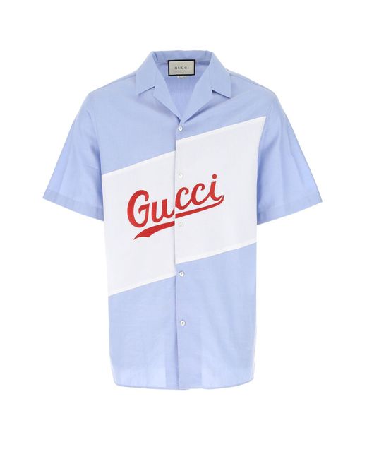 Gucci Blue Oversize Bowling Shirt With Script for men