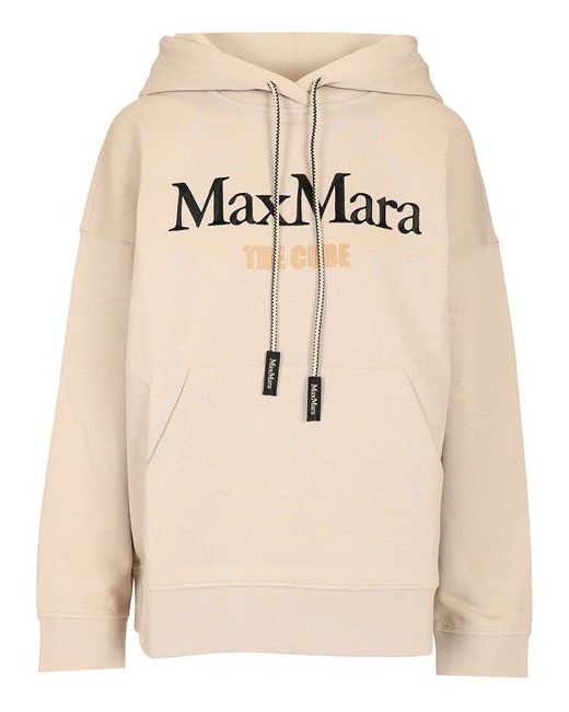 Max Mara Natural 'Max Mara Agata Logo Embroidered Drawstring Hoodie