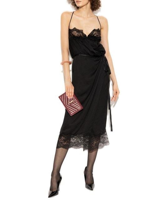 【関税&送料込】Saint Laurent Saint Laurent Wrap Midi Dress Saint Laurent Wrap Midi Dress in Black | Lyst Canada