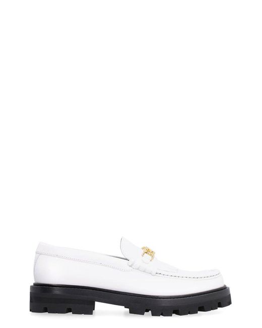 Céline White Margaret Chain Detailed Loafers