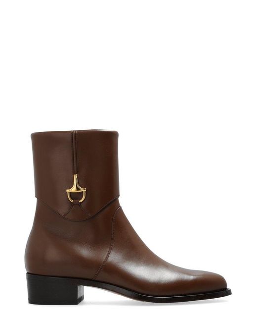 Gucci Brown Horsebit-detail 45mm Leather Ankle Boot for men