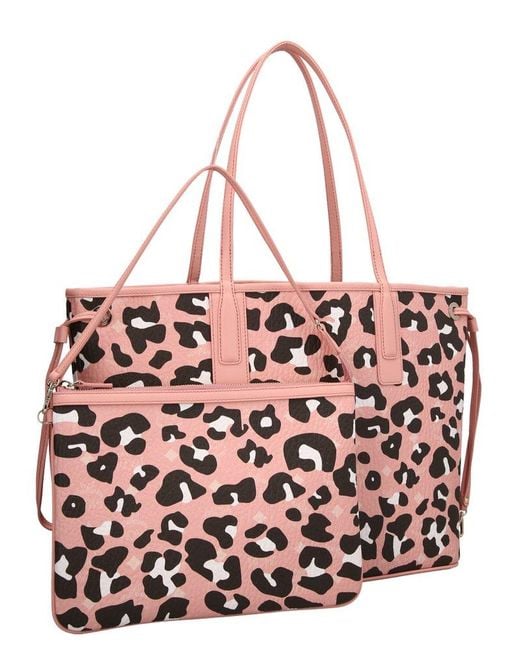 MCM Pink Leopard Print Drawtring Tote Bag