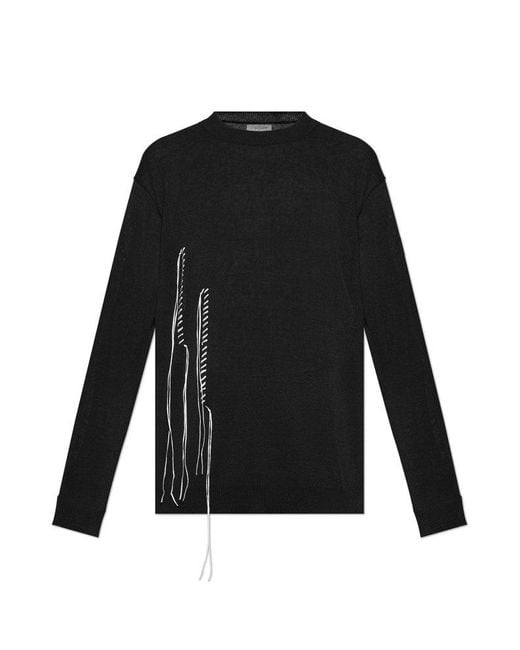 Yohji Yamamoto Black Sweater With Fringes for men