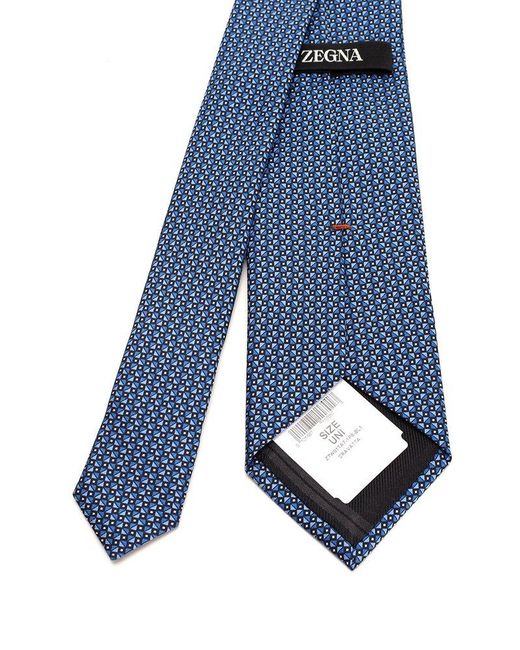 Zegna Blue Silk Tie With Checks for men