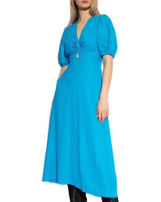Diane von Furstenberg Blue Majorie V-neck Gathered Dress