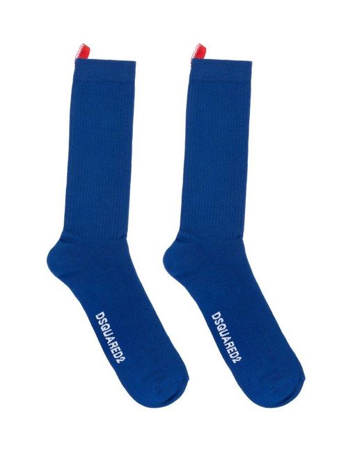 DSquared² Blue Logo Intarsia Socks for men
